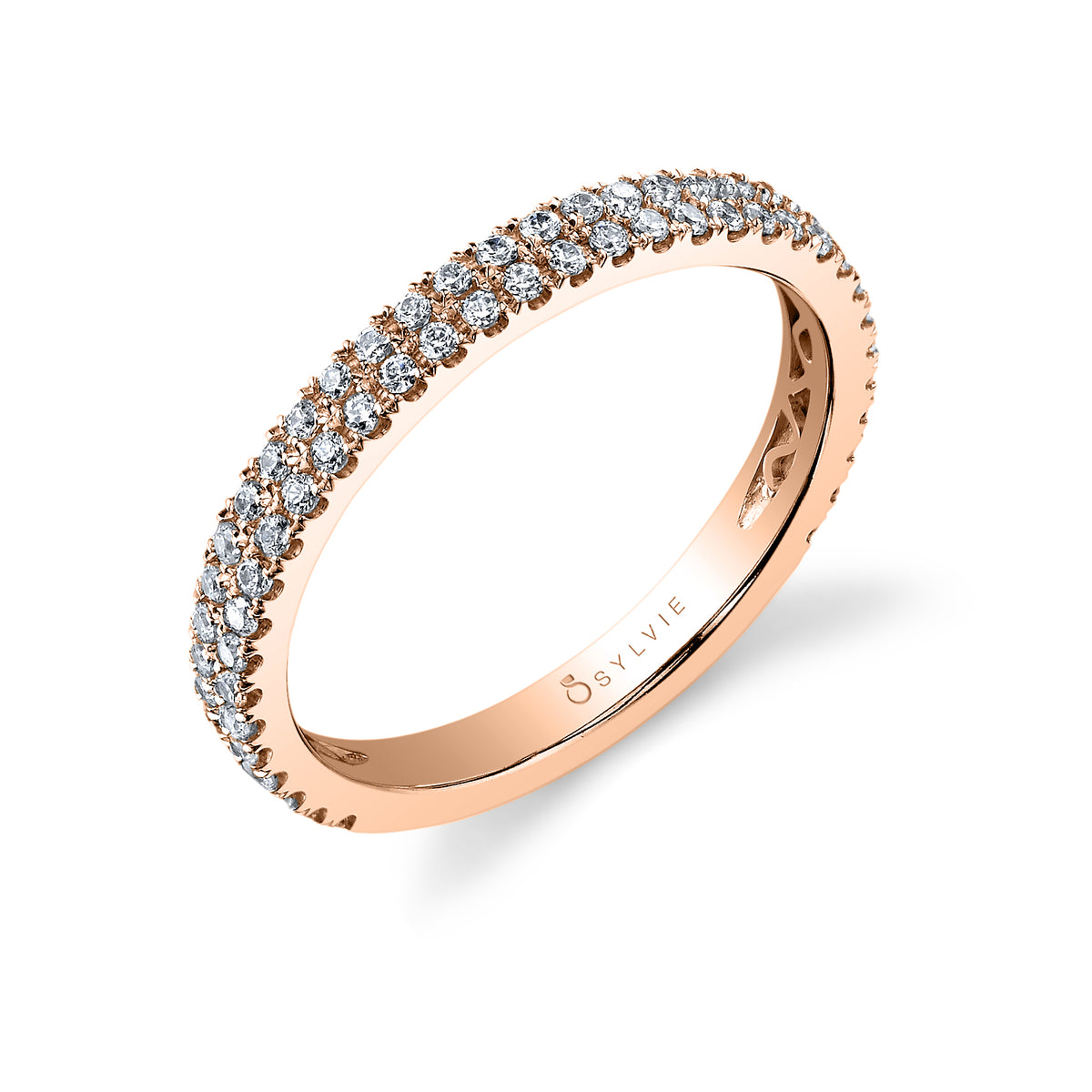 (14K Rose) Classic Double Row Wedding Band