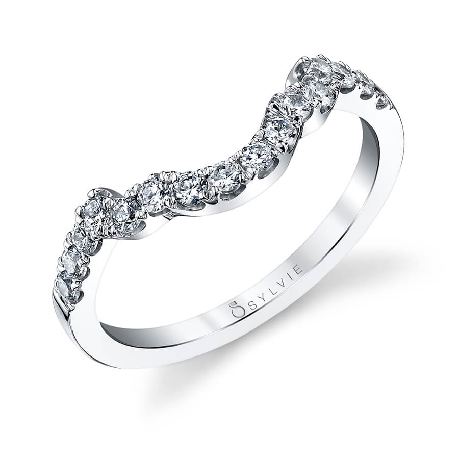 (Platinum White) Classic Curved Wedding Band