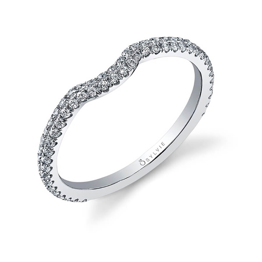 (18K White) Classic Curved Wedding Band