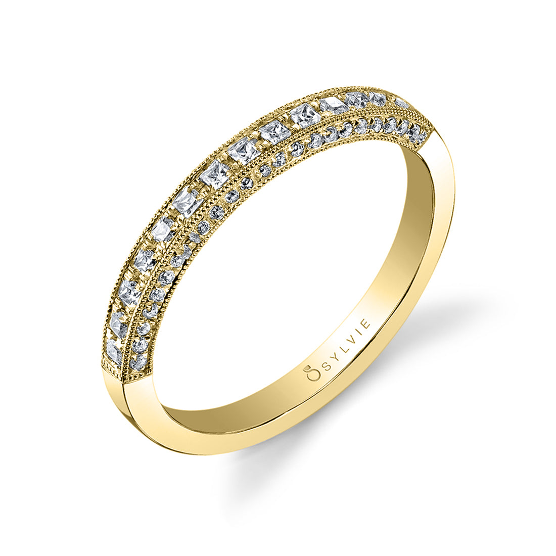 (14K Yellow) Princess Cut Wedding band
