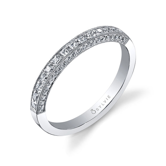 (Platinum White) Princess Cut Wedding band