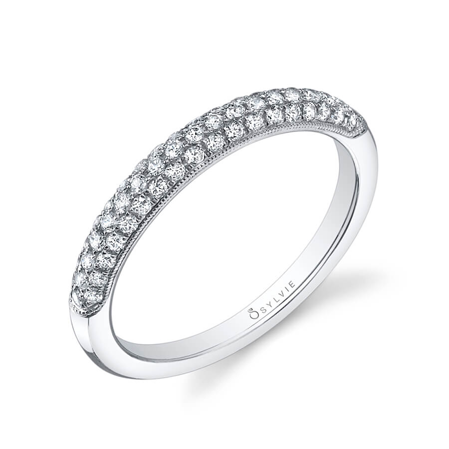 (Platinum White) Micro Pave Wedding Band