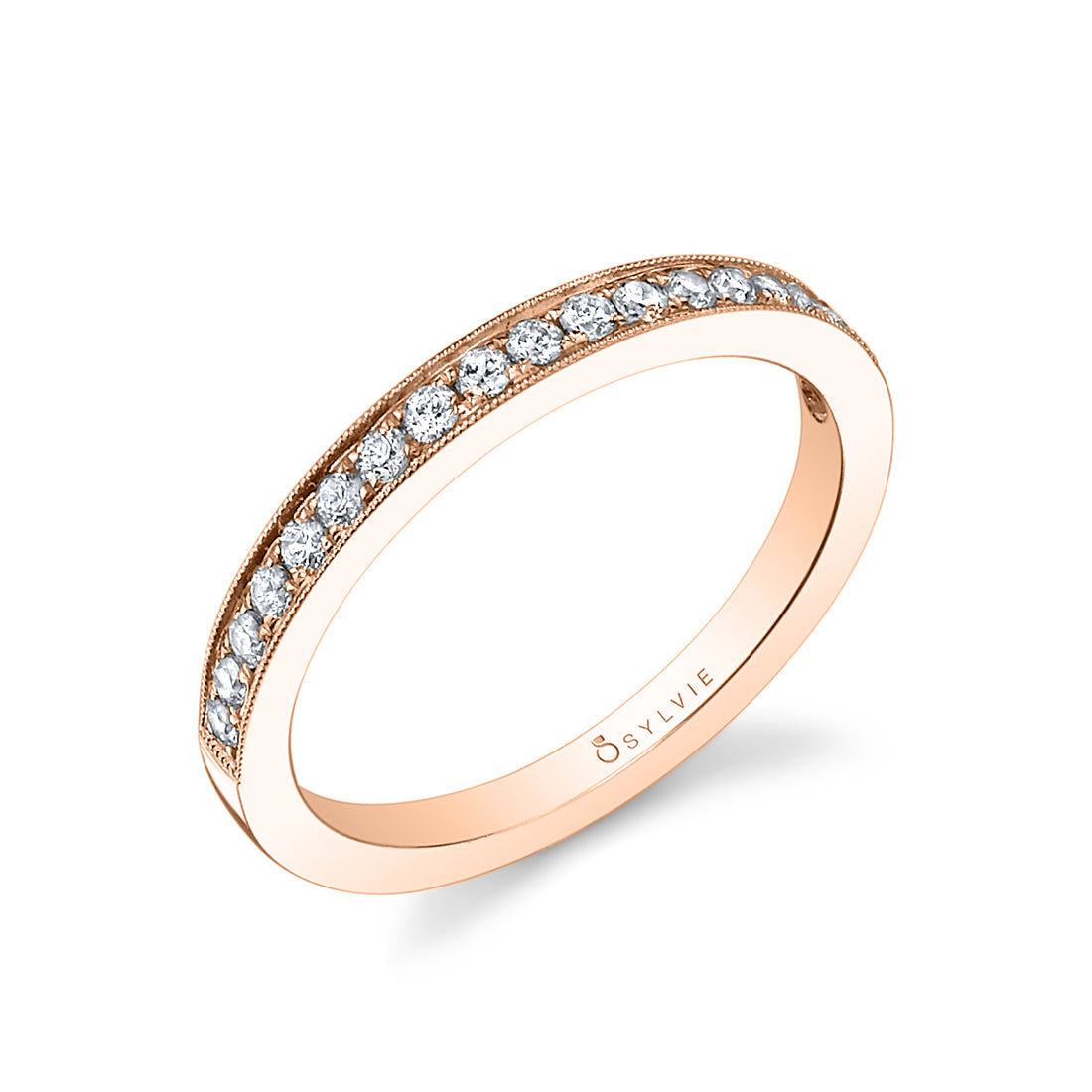 (14K Rose) Classic Wedding Band with Milgrain Accents