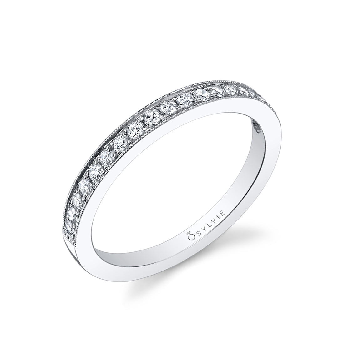 (14K White) Classic Wedding Band with Milgrain Accents