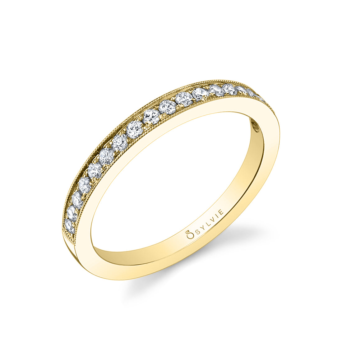(18K Yellow) Classic Wedding Band with Milgrain Accents