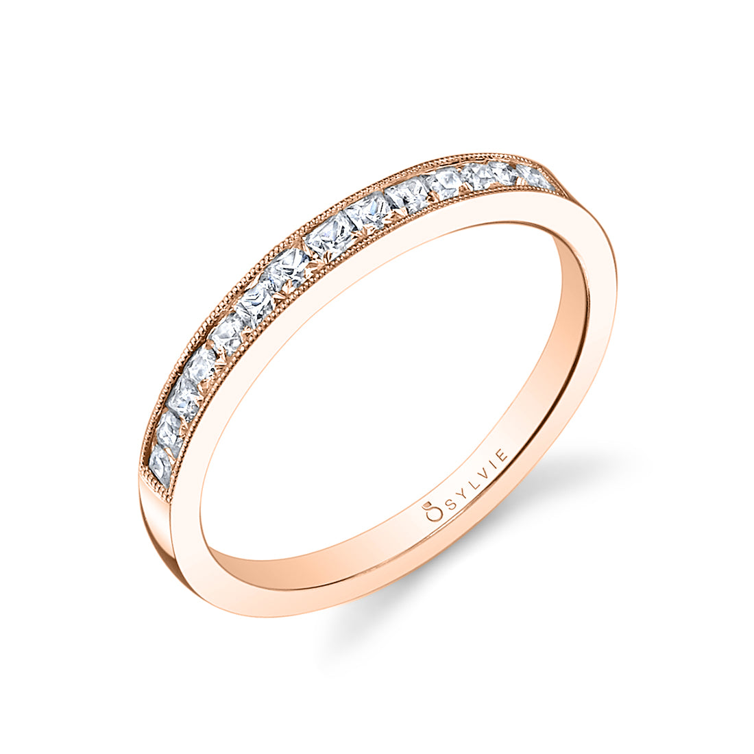 (18K Rose) Princess Cut Wedding band