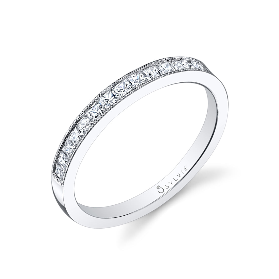 (Platinum White) Princess Cut Wedding band