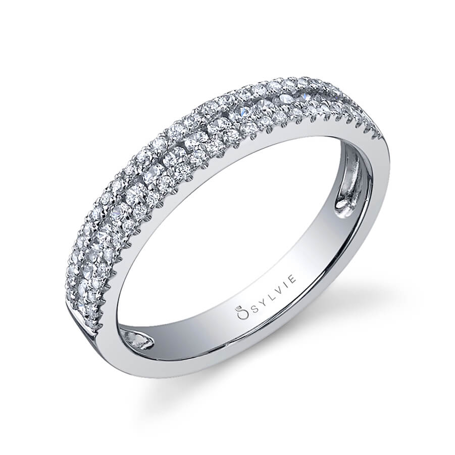 (Platinum White) Three Row Diamond Wedding Band
