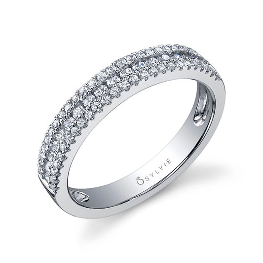 (Platinum White) Three Row Diamond Wedding Band