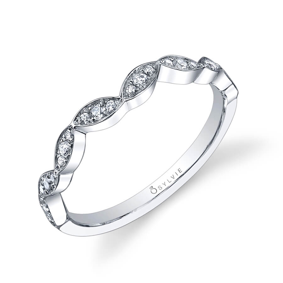 (14K White) Vintage Marquise Shaped Wedding Band