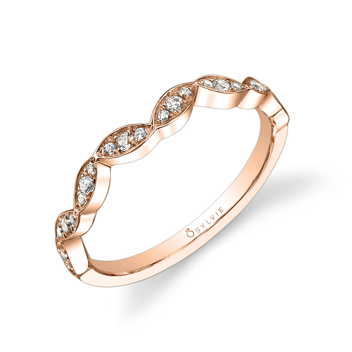 (18K Rose) Vintage Marquise Shaped Wedding Band