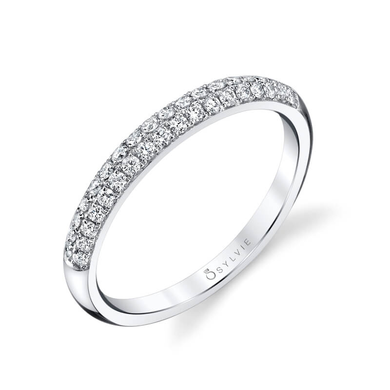 (Platinum White) Micro Pave Wedding Band