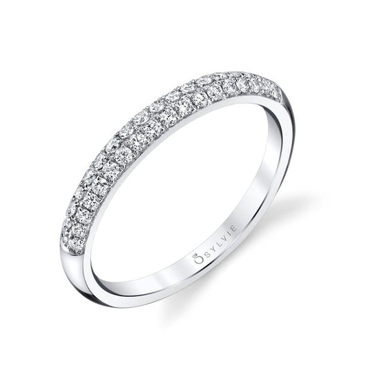 (Platinum White) Micro Pave Wedding Band