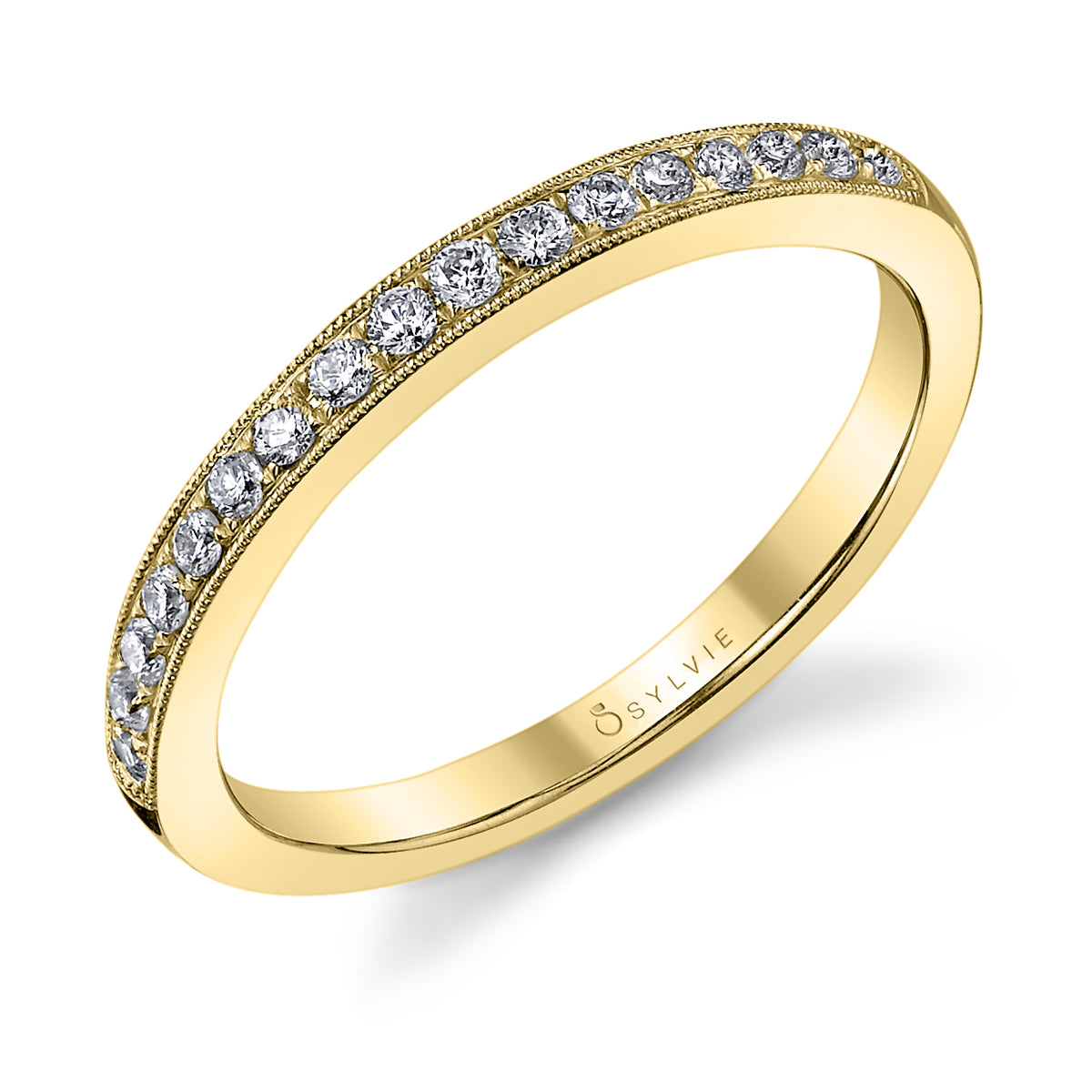 (14K Yellow) Classic Wedding Band with Milgrain Accents