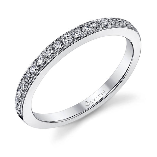 (Platinum White) Classic Wedding Band with Milgrain Accents