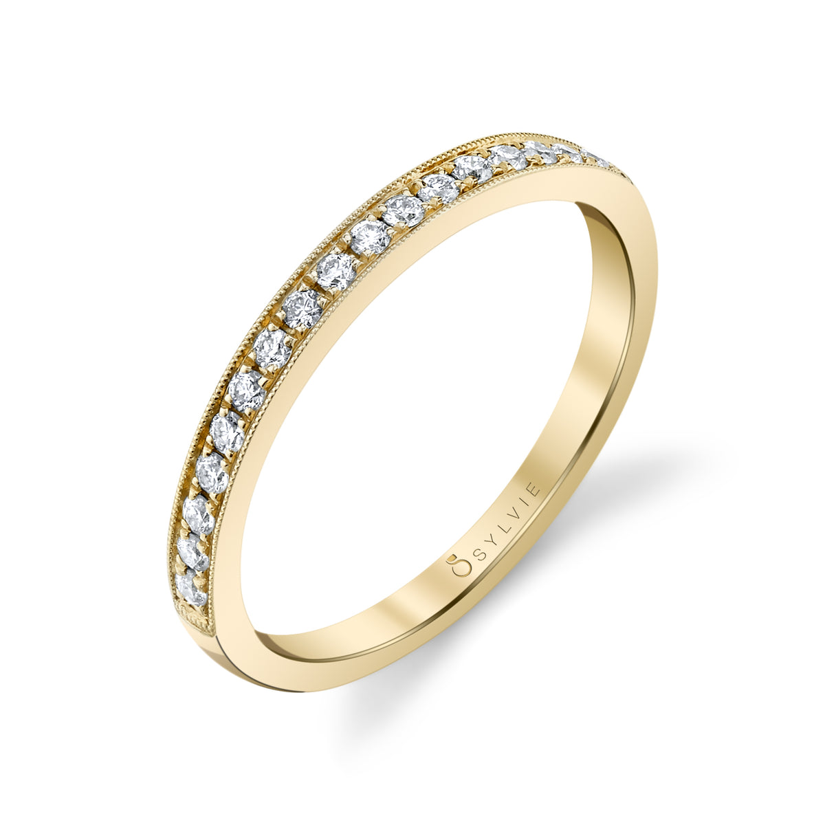 (14K Yellow) Classic Wedding Band with Milgrain Accents