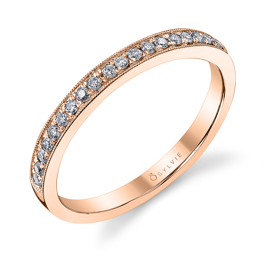 (18K Rose) Classic Wedding Band with Milgrain Accents