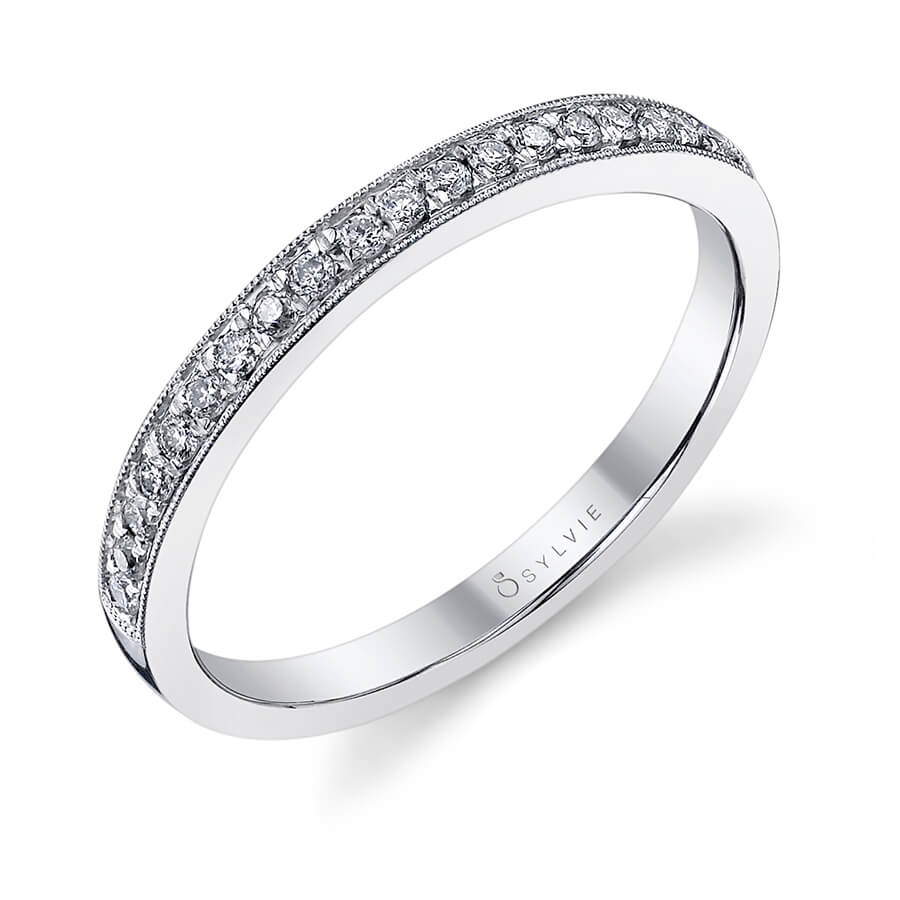 (Platinum White) Classic Wedding Band with Milgrain Accents