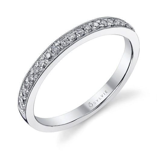 (Platinum White) Classic Wedding Band with Milgrain Accents