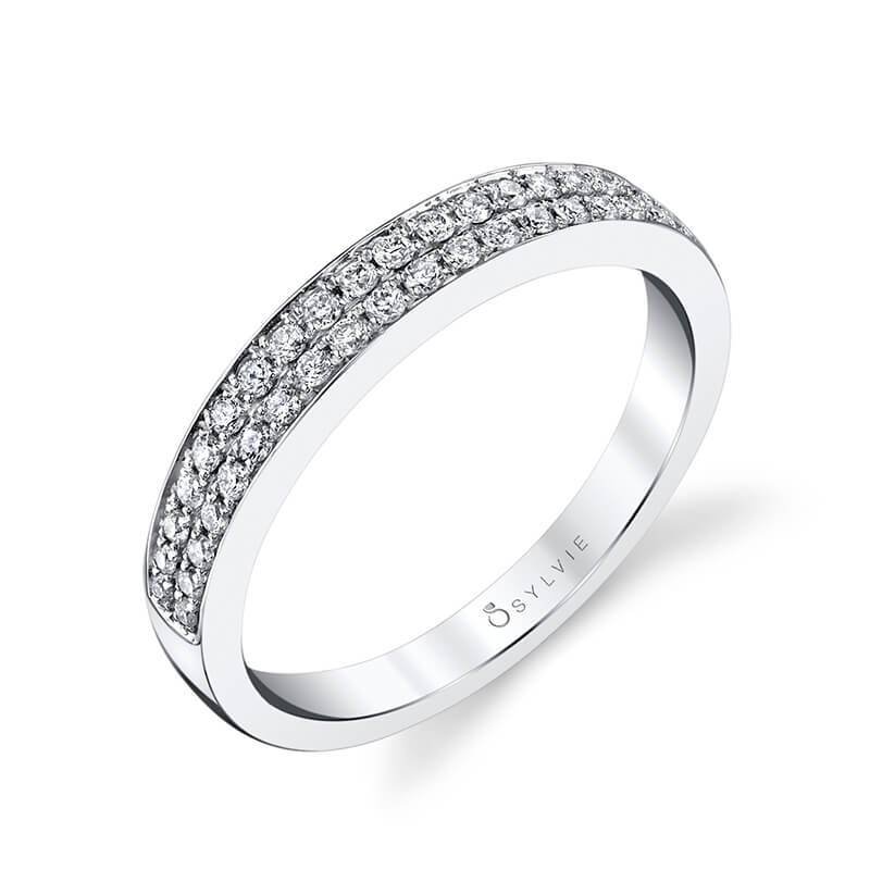 (Platinum White) Double Row Wedding Band