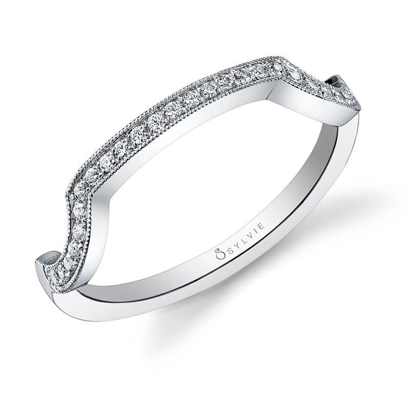 (18K White) Classic Curved Wedding Band