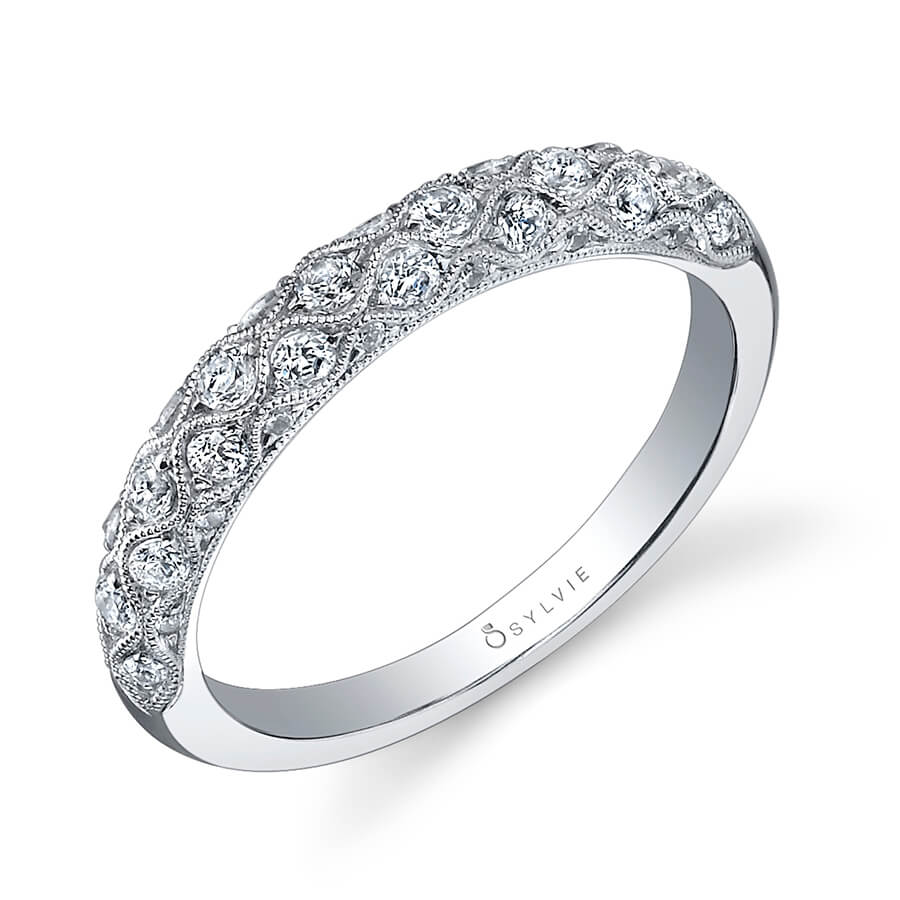 (Platinum White) Vintage Inspired Wedding Band