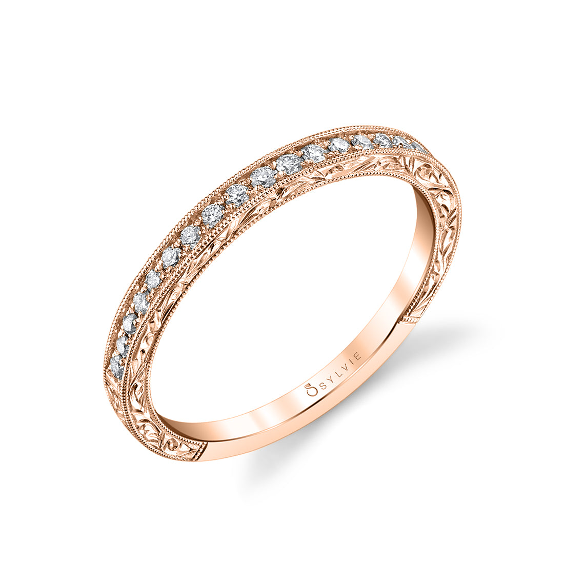 (18K Rose) Unique Diamond Wedding Band