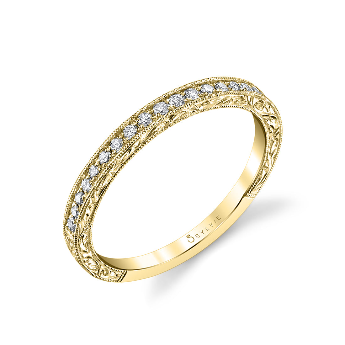 (18K Yellow) Unique Diamond Wedding Band