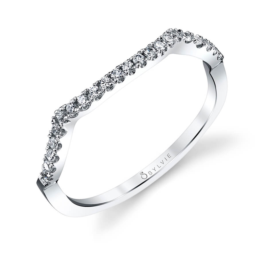 (14K White) Classic Curved Wedding Band