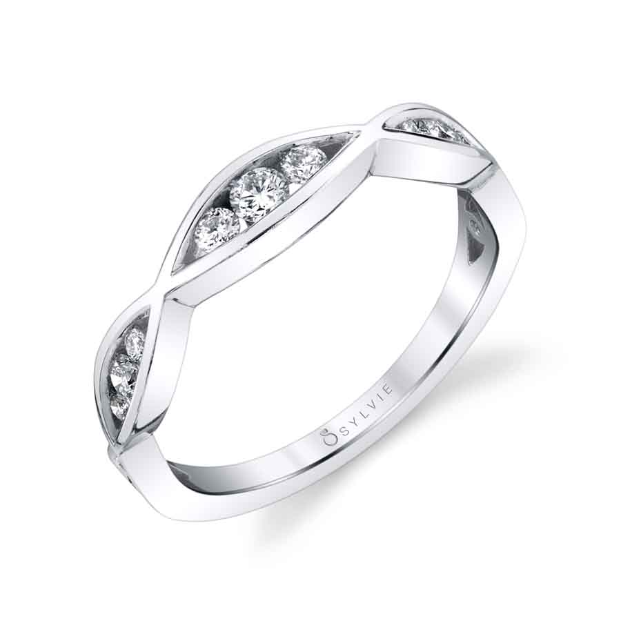 (14K White) Modern Spiral Wedding Band
