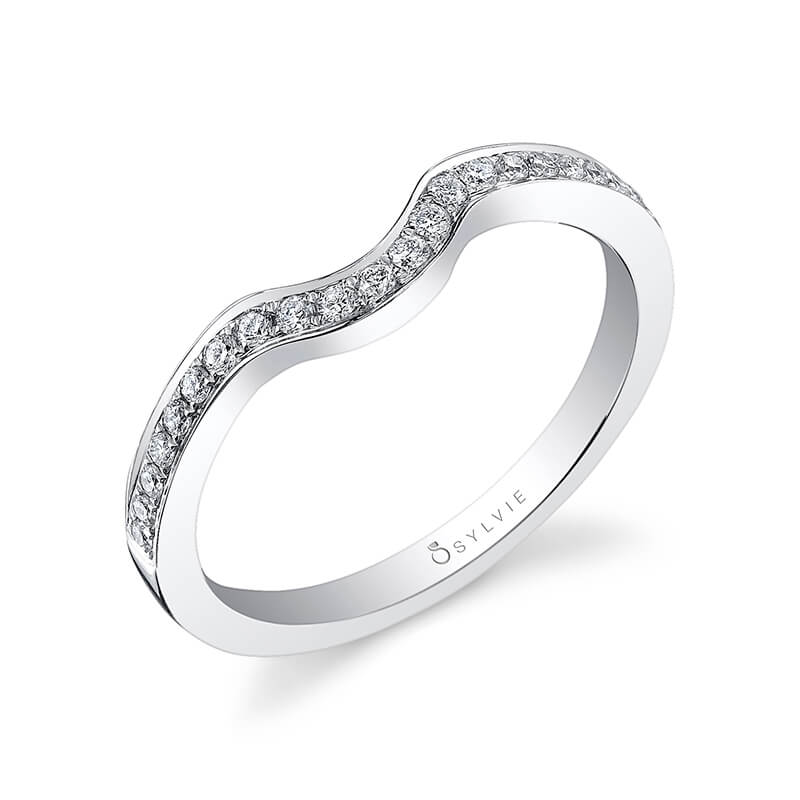 (Platinum White) Modern Curved Wedding Band