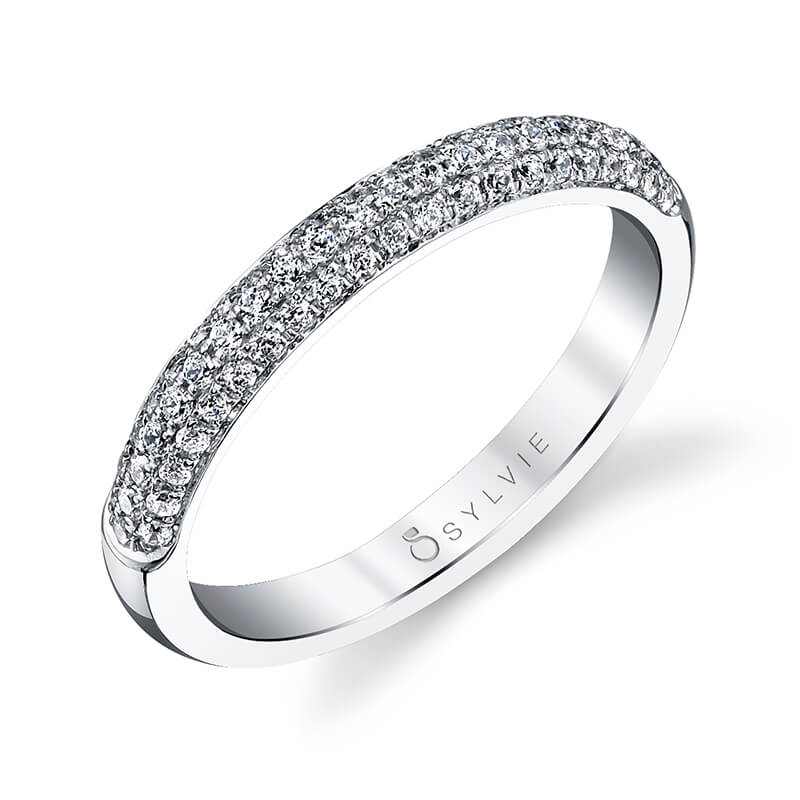(Platinum White) Triple Row Pave Wedding Band