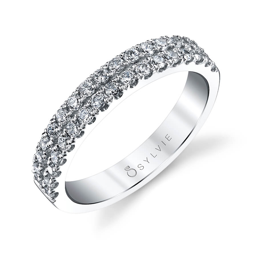 (14K Rose) Double Row Pave Wedding Band