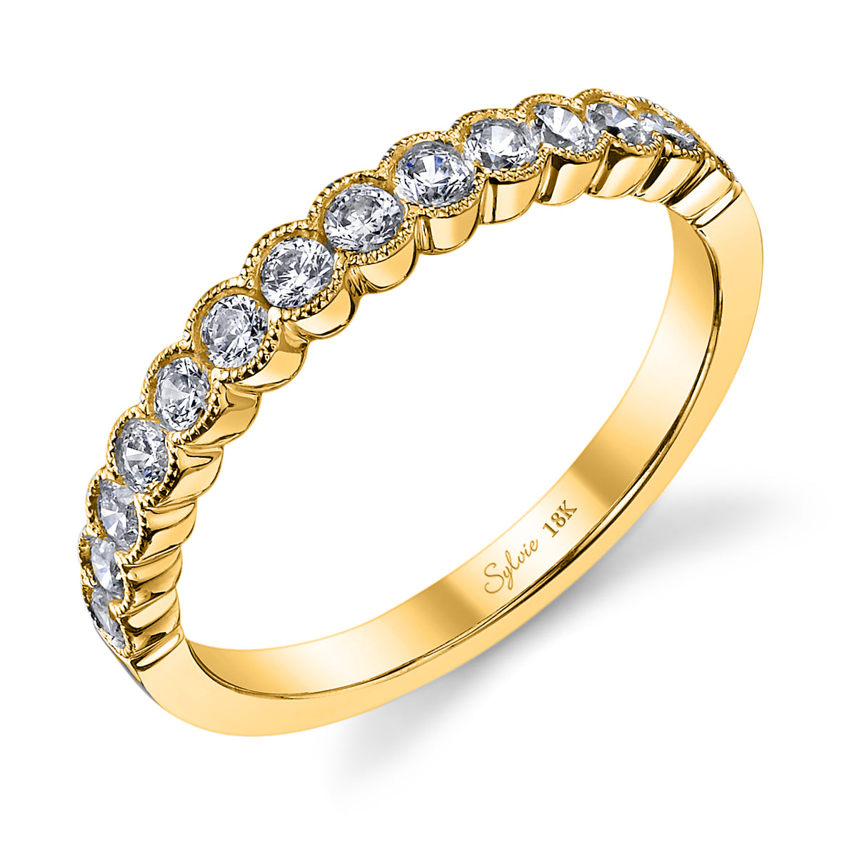 (14K Yellow) Bezel Diamond Wedding Band