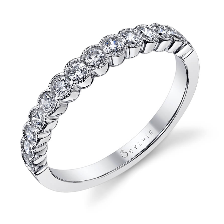 (Platinum White) Bezel Diamond Wedding Band
