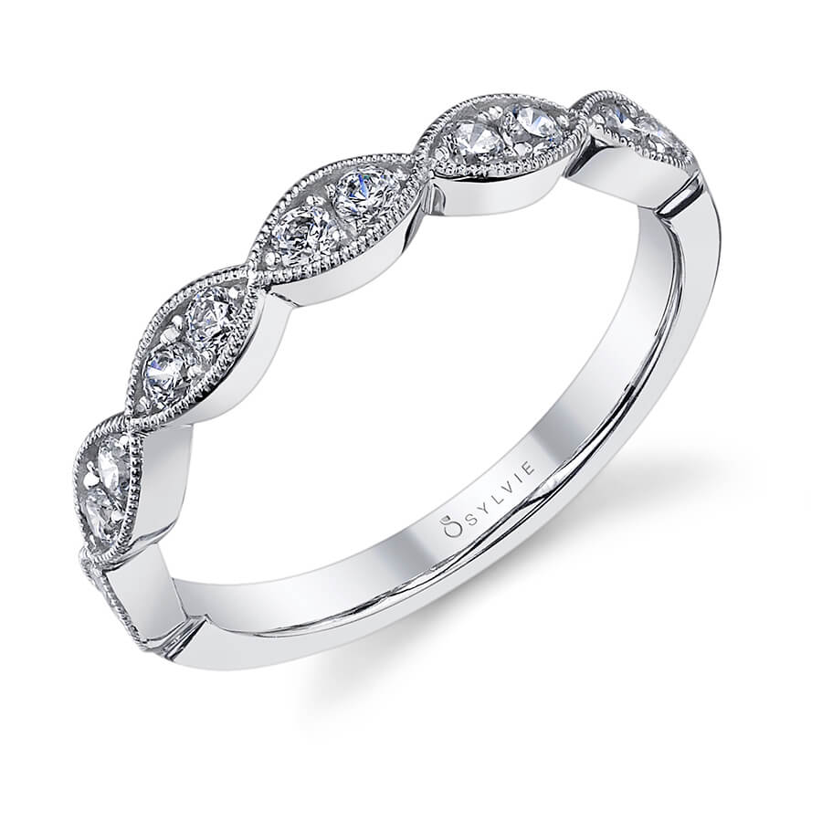 (14K White) Vintage Marquise Shaped Wedding Band
