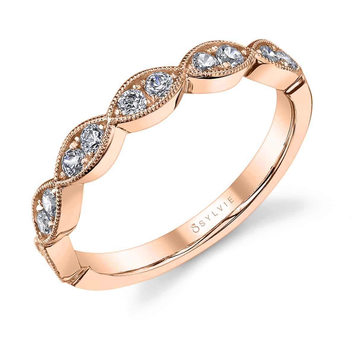 (18K Rose) Vintage Marquise Shaped Wedding Band