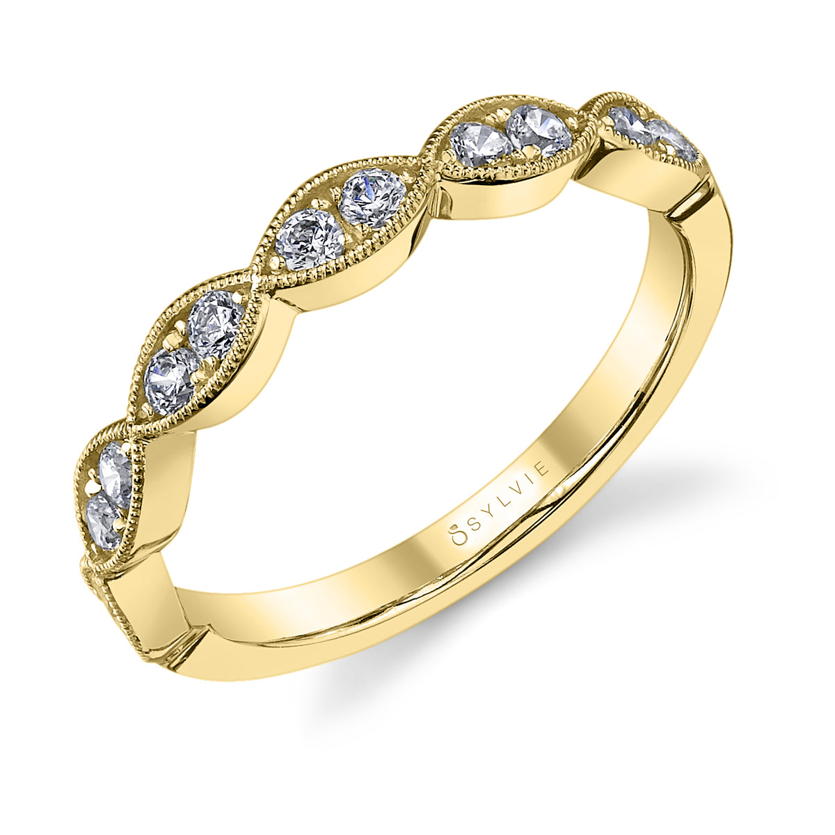 (18K Yellow) Vintage Marquise Shaped Wedding Band