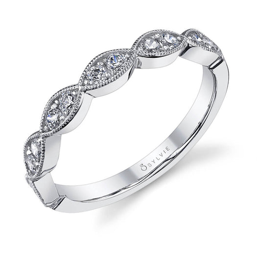 (Platinum White) Vintage Marquise Shaped Wedding Band