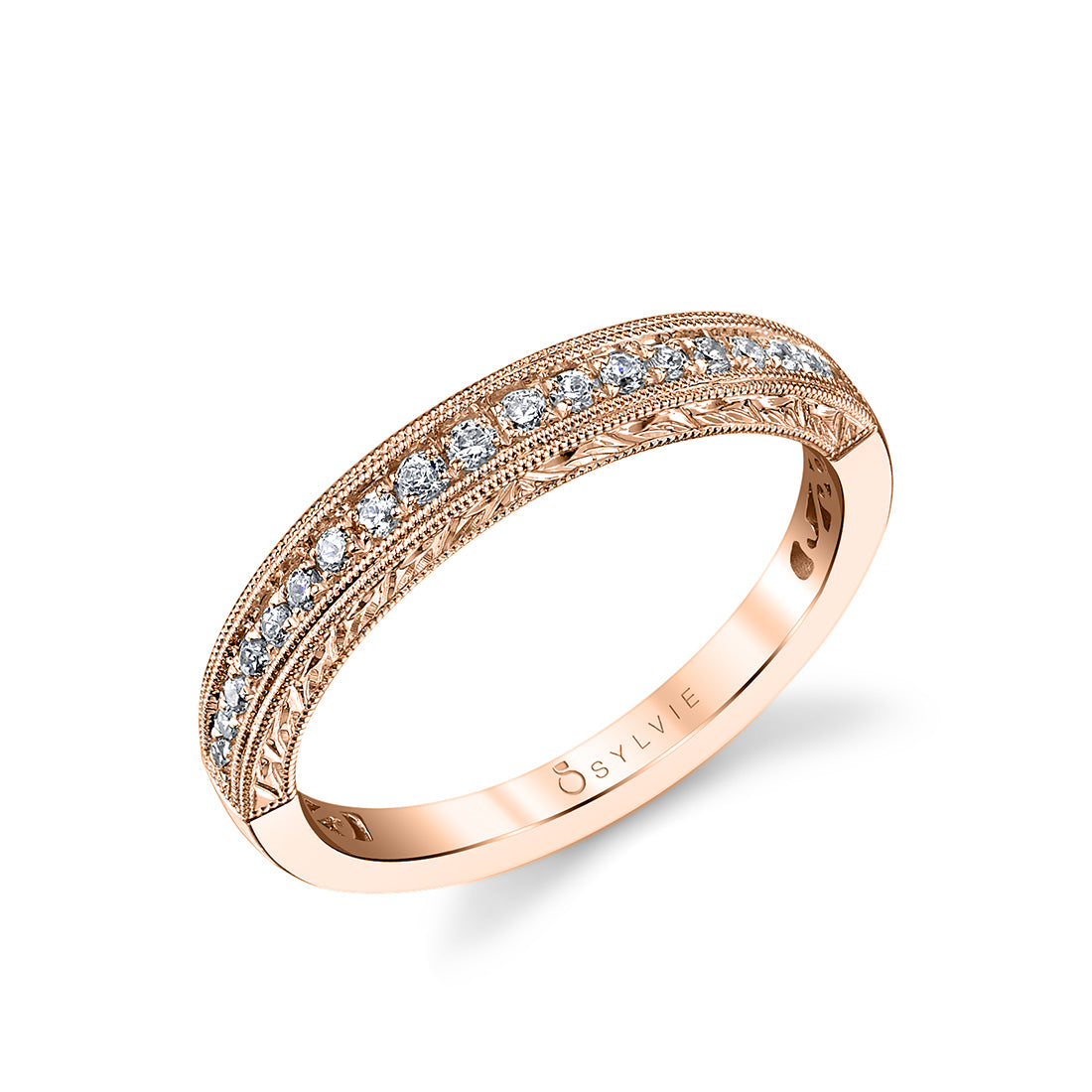 (18K Rose) Vintage Diamond Wedding Band