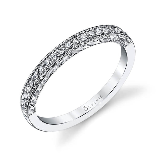 (Platinum White) Hand Engraved Vintage Wedding Band