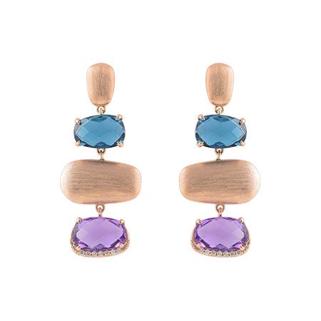 14KT Gold Blue Topaz & Amethyst Earrings