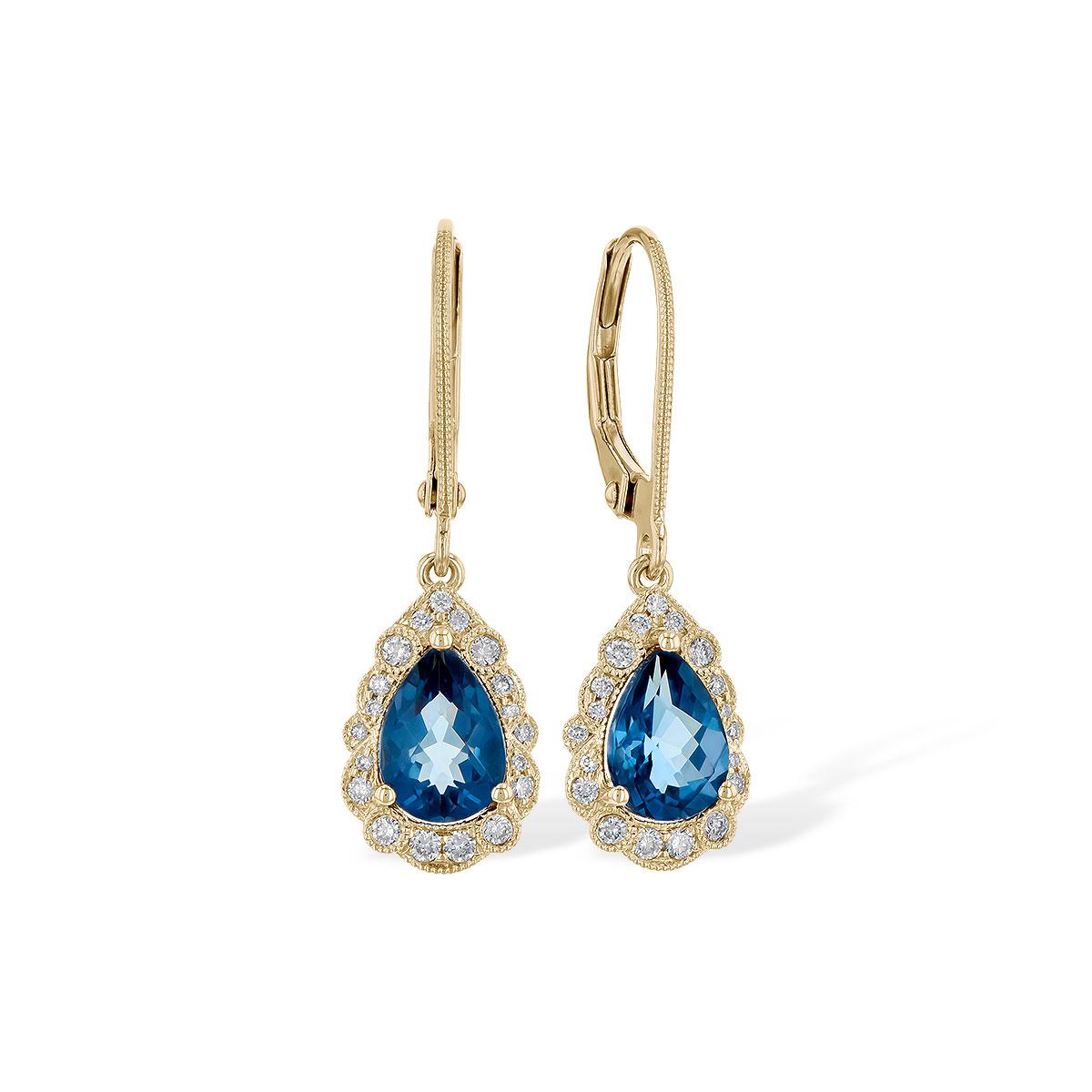 14KT Gold Blue Topaz Earrings