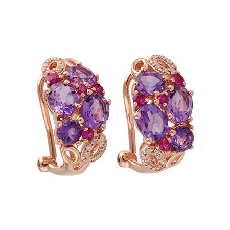 14KT Gold Amethyst & Pink Sapphire Earrings