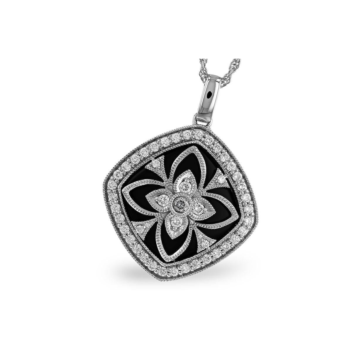 14KT Gold Onyx & Diamond Necklace