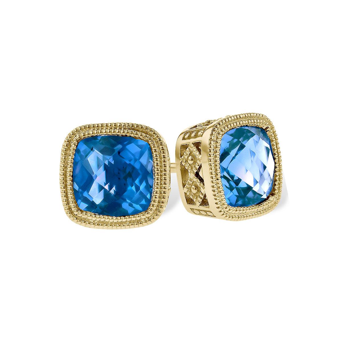 14KT Gold Blue Topaz Earrings