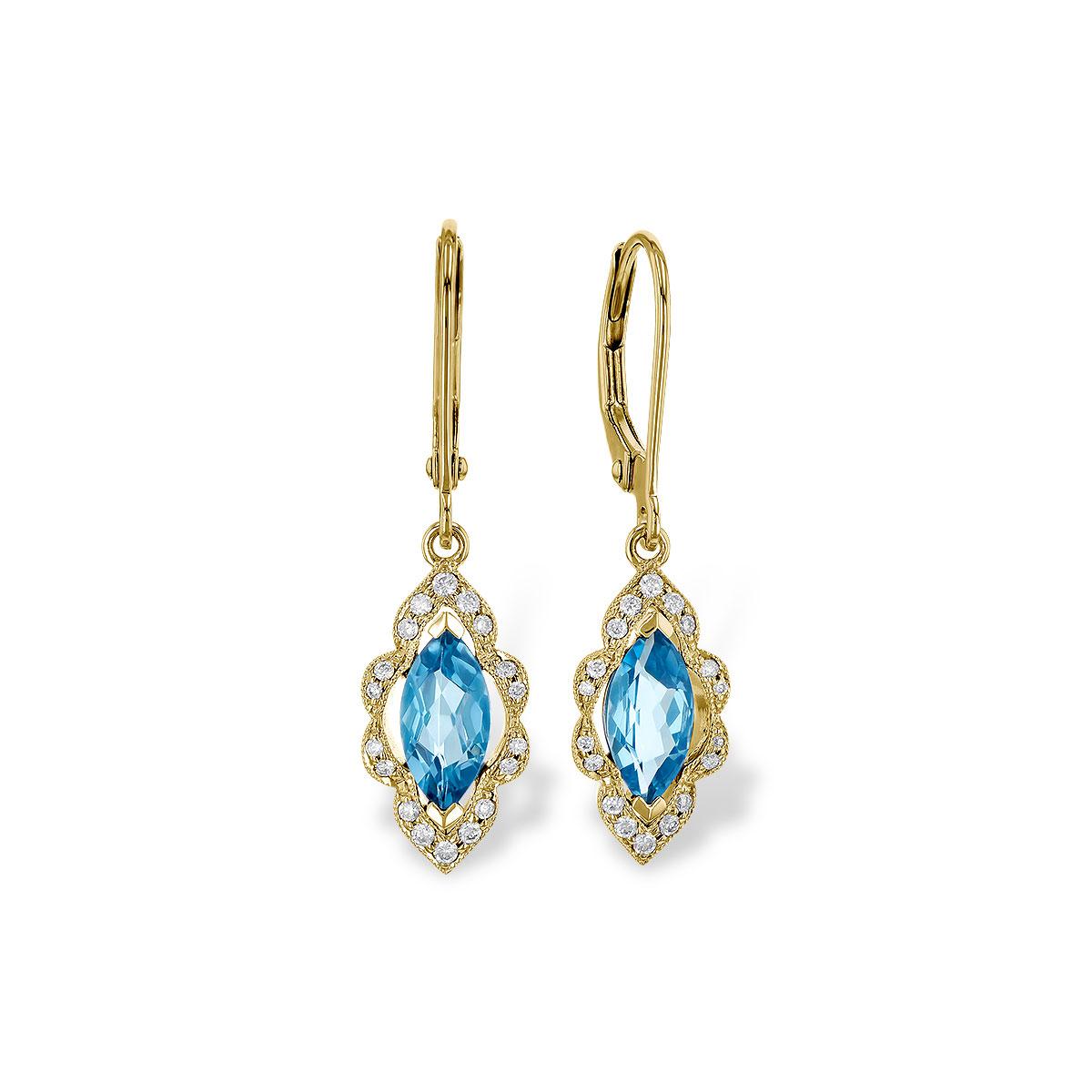 14KT Gold Blue Topaz Earrings