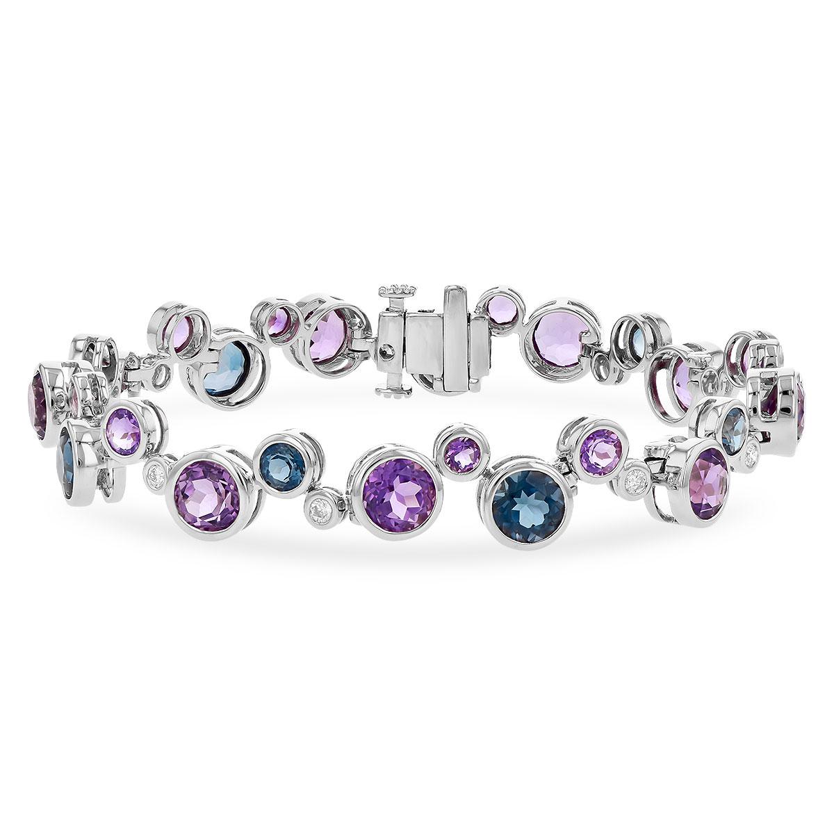 14KT Gold Amethyst & Blue Topaz Bracelet