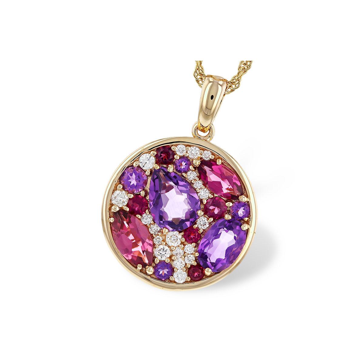 14KT Gold Amethyst & Pink Tourmaline Necklace