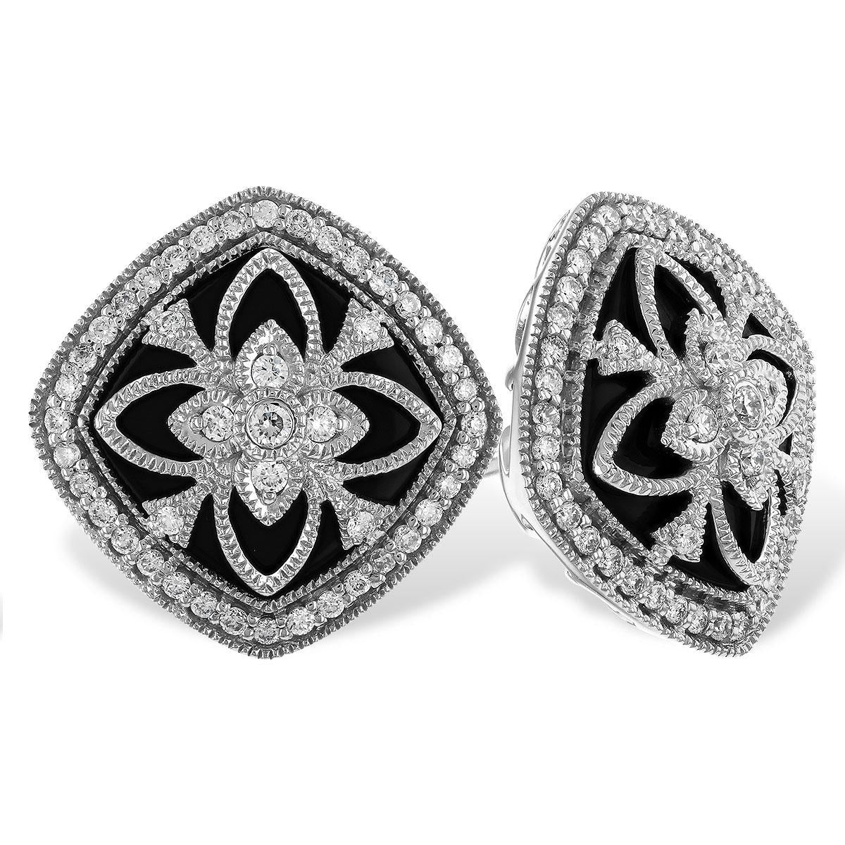 14KT Gold Onyx & Diamond Earrings